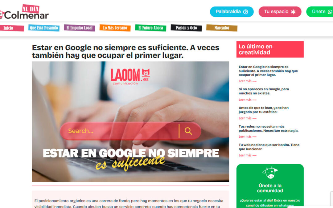 Estar en Google no siempre es suficiente. A veces también hay que ocupar el primer lugar